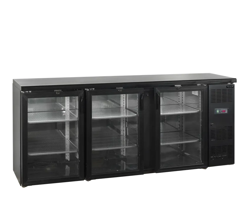 Baro šaldytuvas veidrodiniu vidumi. 